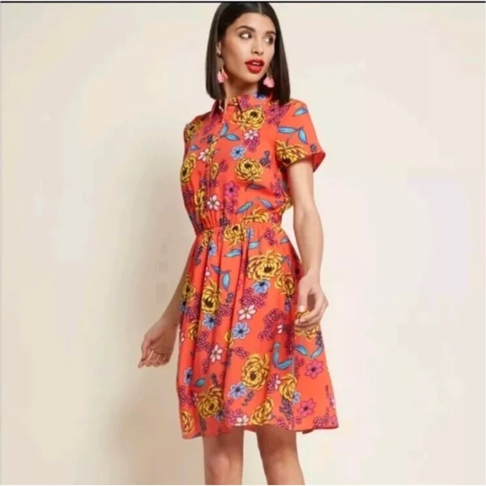 Modcloth Joyfully Committed Floral Button Down Dress SZ 1X